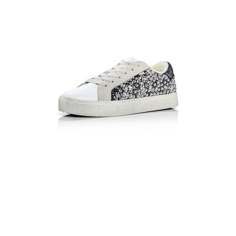 Aqua Shoes Womens Size 6.5 White AQ-Tess Studded Snake Leather Sneakers Comfort